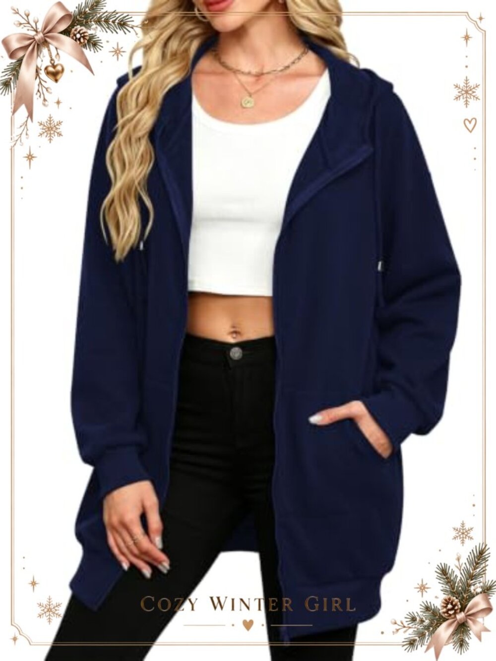 Women's Fleece Lined Zip Up Hoodie Tunic Sweatshirt Long Hooded Jacket